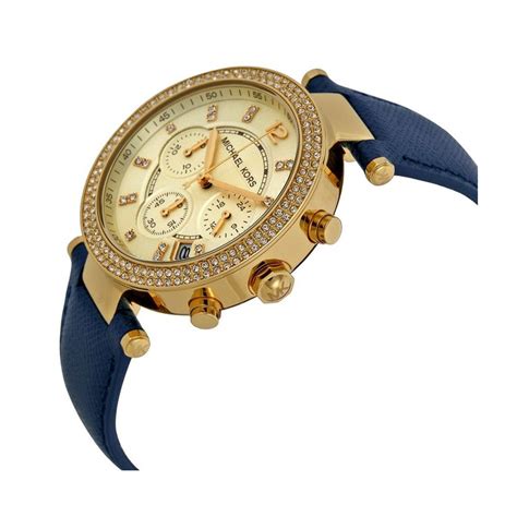 michael kors mk2280 parker gold blue leather ladies watch|MICHAEL KORS PARKER CHRONOGRAPH BLUE LEATHER .